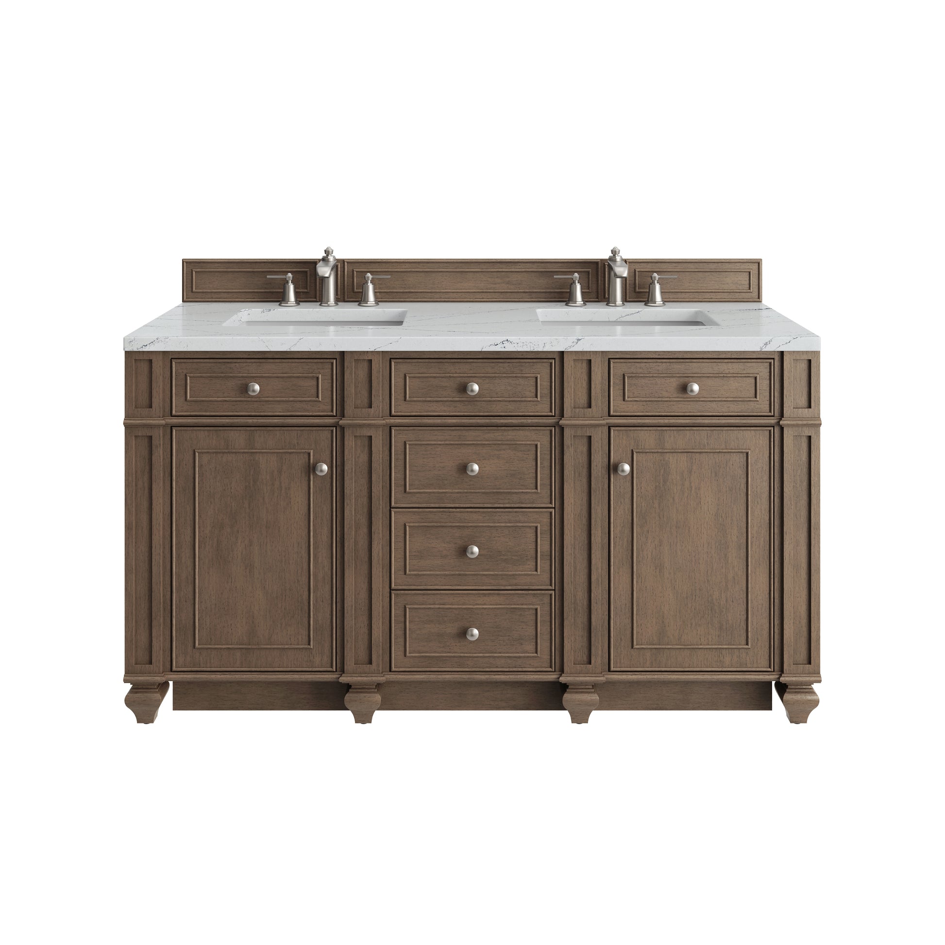 Renovate for Less Atlanta Bristol 60" Double Vanity, Whitewashed Walnut w/ 3 CM Ethereal Noctis Silestone Top