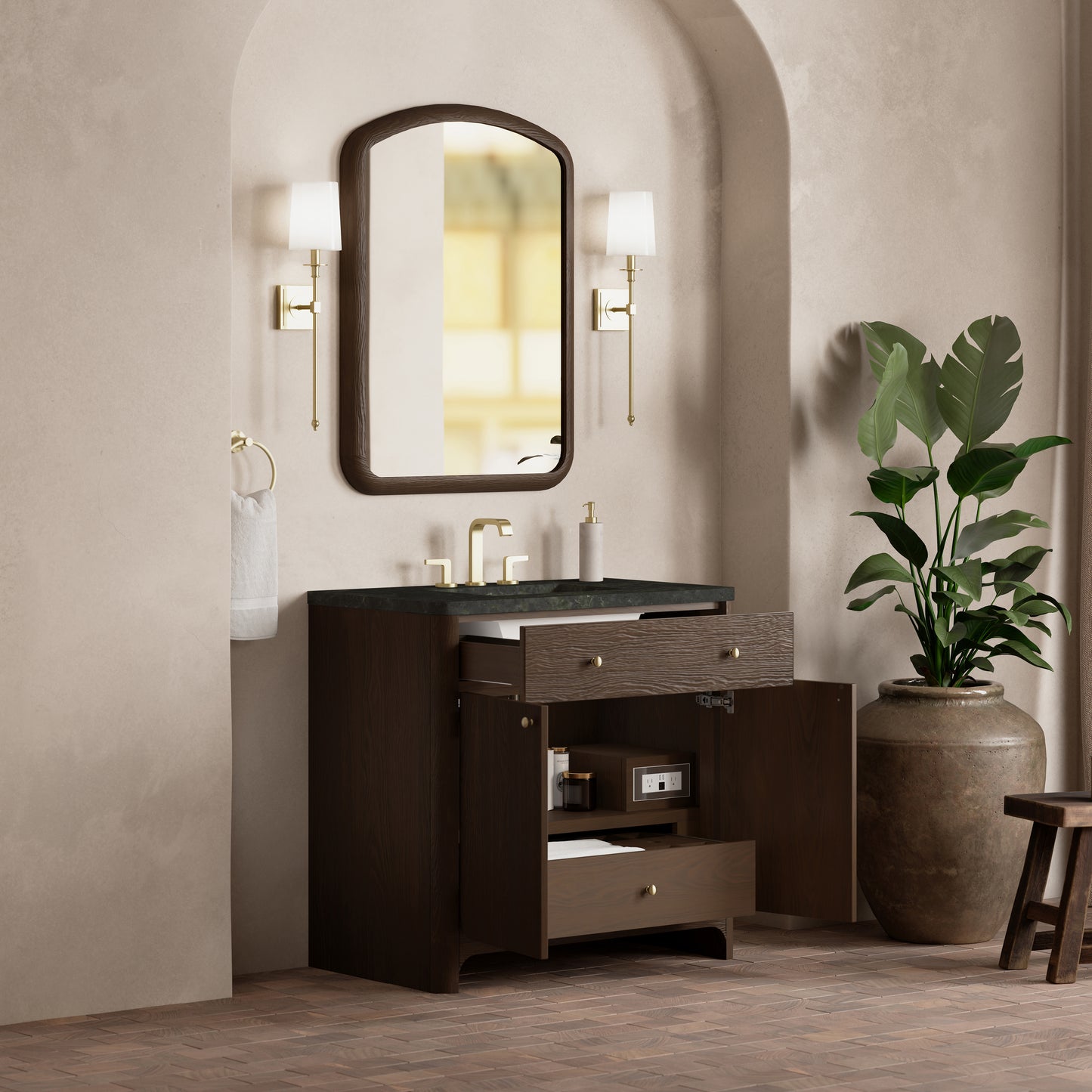 Renovate for Less Atlanta Gracyn 36" Single Vanity, Sable, w/ 3 CM Phantome Eclos Widespread Top