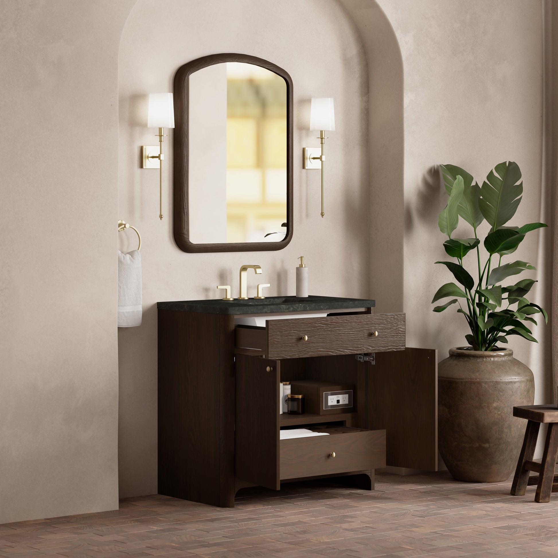 Renovate for Less Atlanta Gracyn 36" Single Vanity, Sable, w/ 3 CM Phantome Eclos Widespread Top