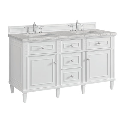 Renovate for Less Atlanta Lorelai 60" Double Vanity, Bright White w/ 3 CM Eternal Jasmine Pearl Silestone Top