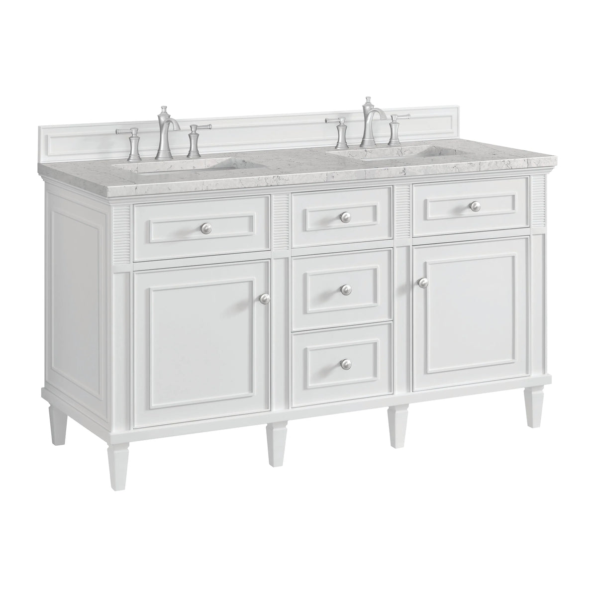 Lorelai 60" Double Vanity, Bright White w/ 3 CM Eternal Jasmine Pearl Silestone Top w/FreePower Wireless Charger