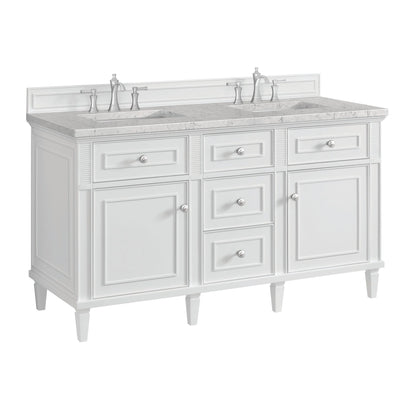 Lorelai 60" Double Vanity, Bright White w/ 3 CM Eternal Jasmine Pearl Silestone Top w/FreePower Wireless Charger