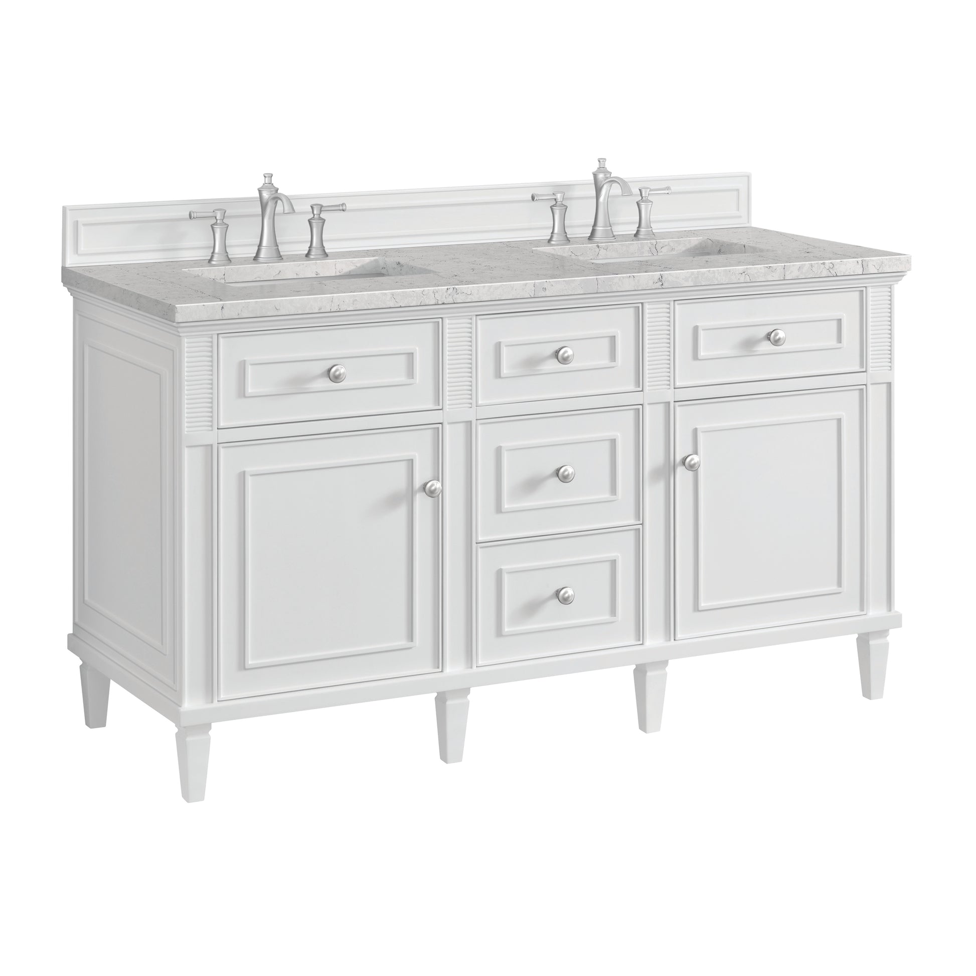 Renovate for Less Atlanta Lorelai 60" Double Vanity, Bright White w/ 3 CM Eternal Jasmine Pearl Silestone Top w/FreePower Wireless Charger