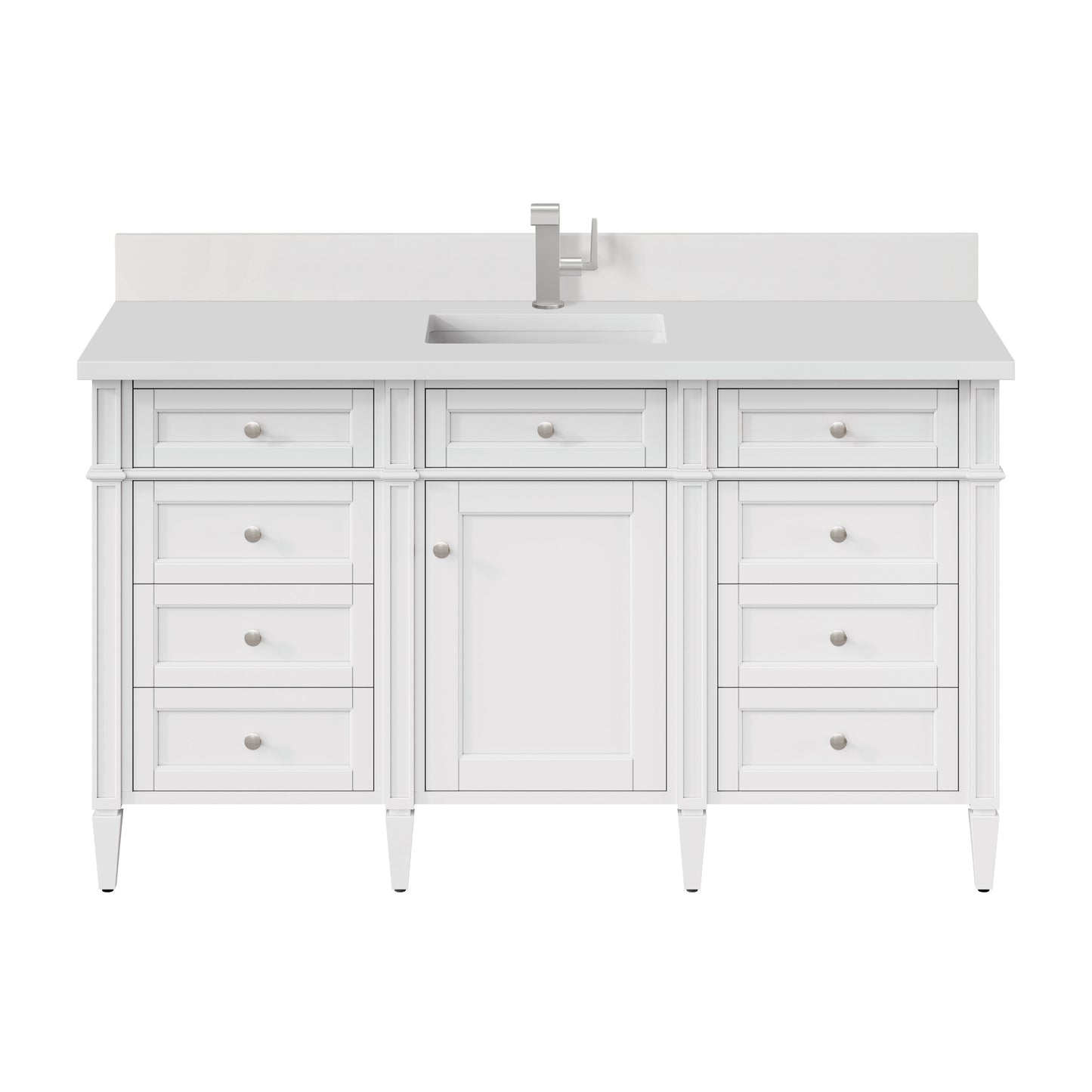 Renovate for Less Atlanta Brittany 60" Single Vanity, Bright White w/ Single Hole 3 CM White Zeus Silestone Top & Backsplash