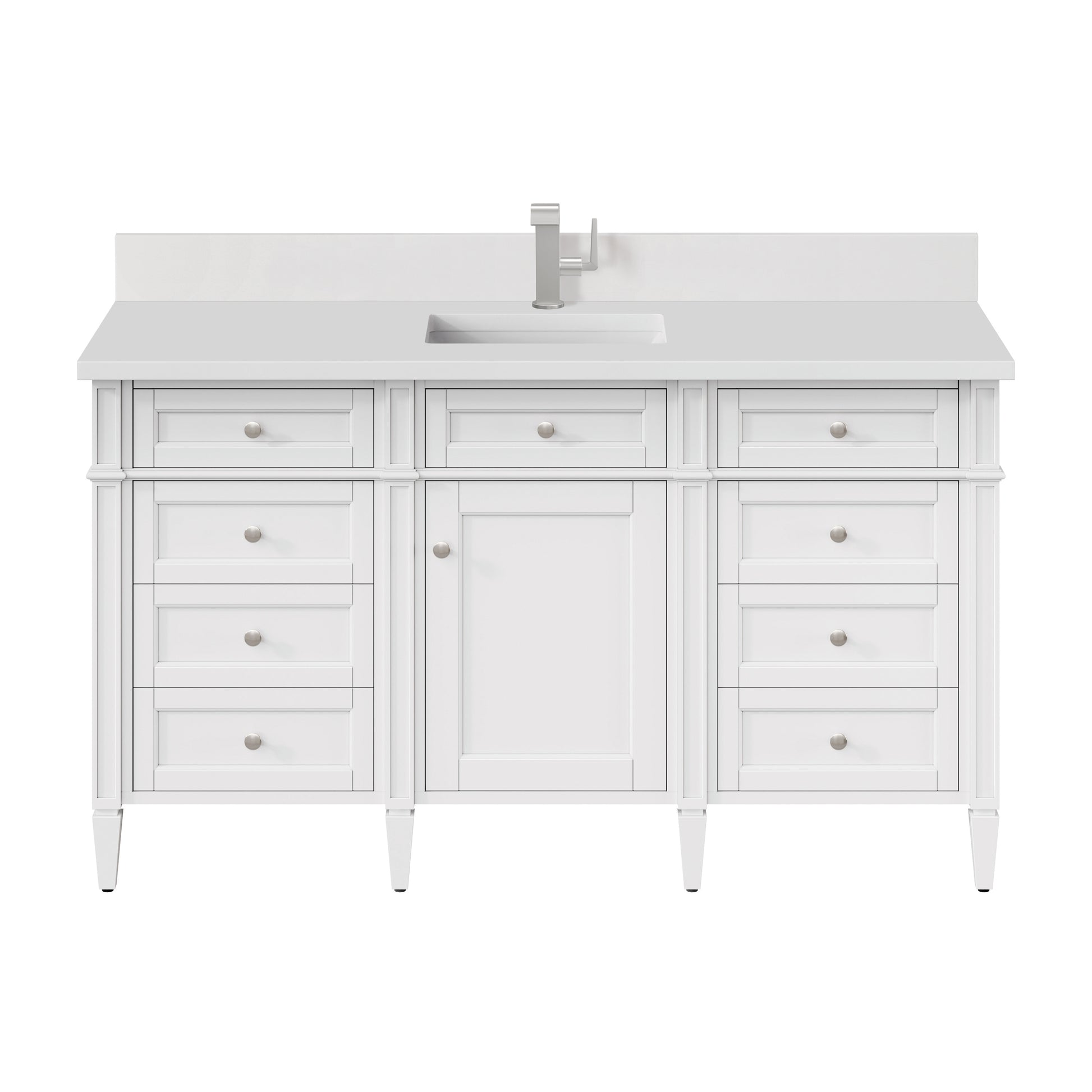 Renovate for Less Atlanta Brittany 60" Single Vanity, Bright White w/ Single Hole 3 CM White Zeus Silestone Top & Backsplash