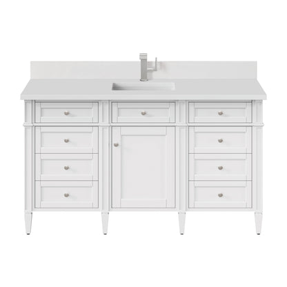 Renovate for Less Atlanta Brittany 60" Single Vanity, Bright White w/ Single Hole 3 CM White Zeus Silestone Top & Backsplash