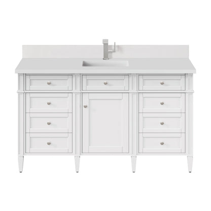 Brittany 60" Single Vanity, Bright White w/ Single Hole 3 CM White Zeus Silestone Top & Backsplash