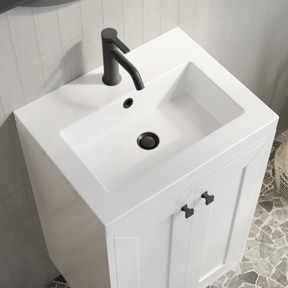 Renovate for Less Atlanta Chianti 20" Single Vanity, Glossy White, Matte Black, w/ White Glossy Composite Stone Top