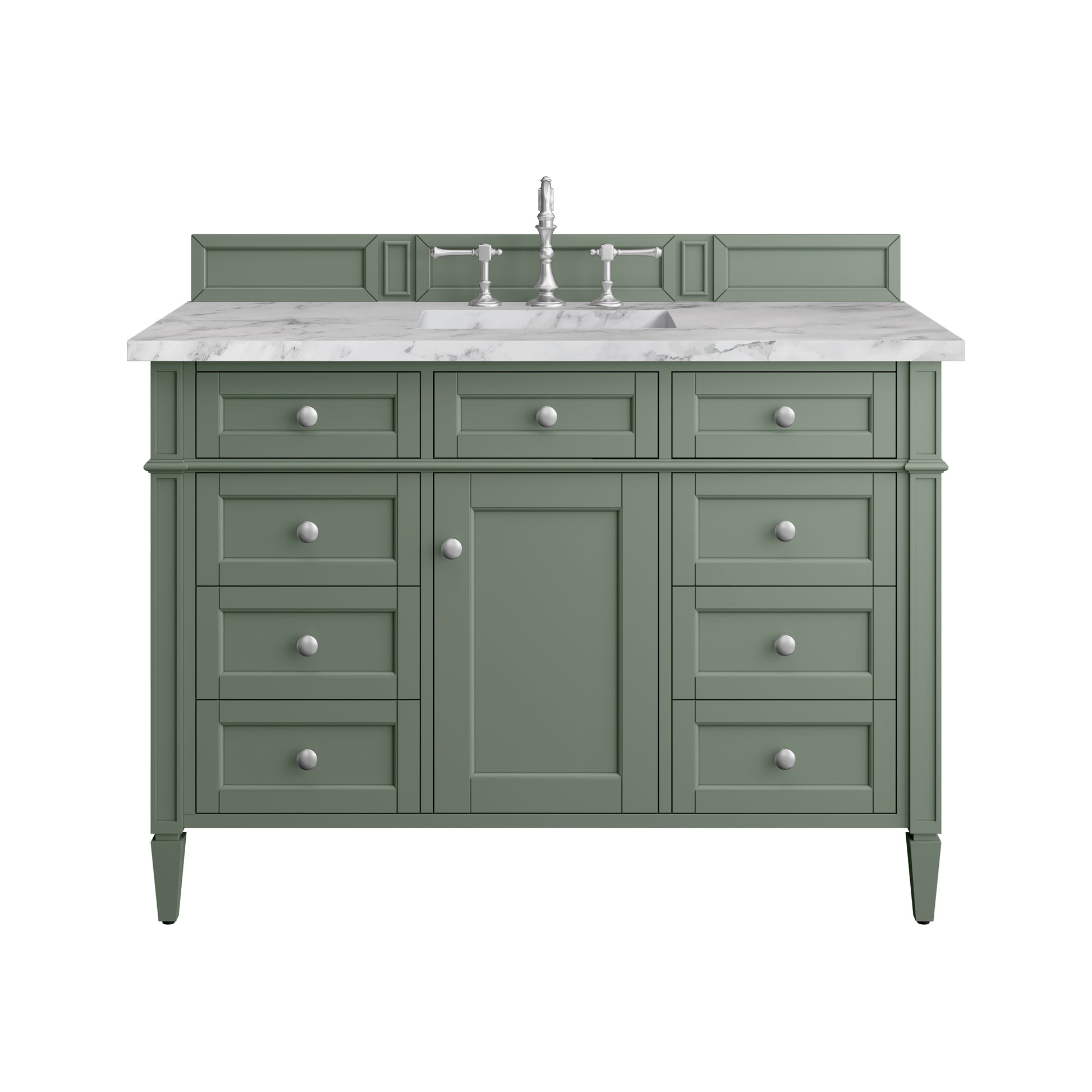 Renovate for Less Atlanta Brittany 48" Single Vanity, Smokey Celadon w/ 3 CM Carrara Marble Top