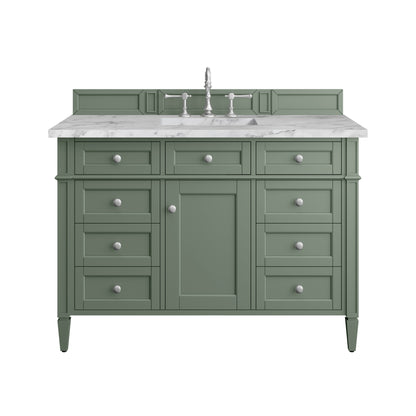 Renovate for Less Atlanta Brittany 48" Single Vanity, Smokey Celadon w/ 3 CM Carrara Marble Top