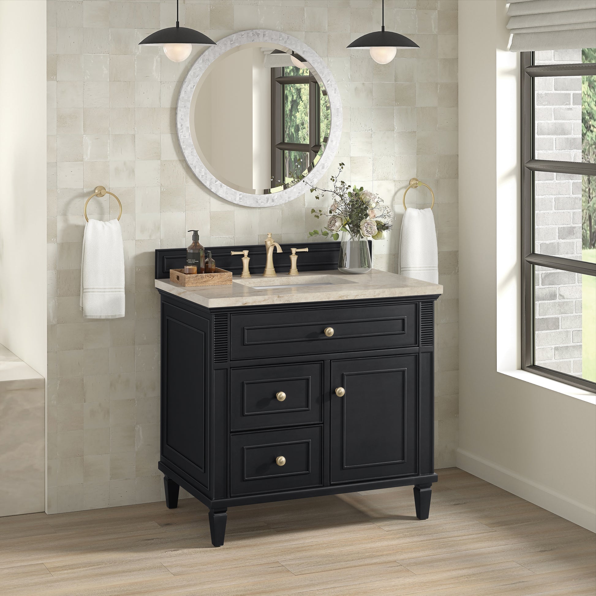 Renovate for Less Atlanta Lorelai 36" Single Vanity, Black Onyx, w/ 3 CM Tajnar Eclos Top