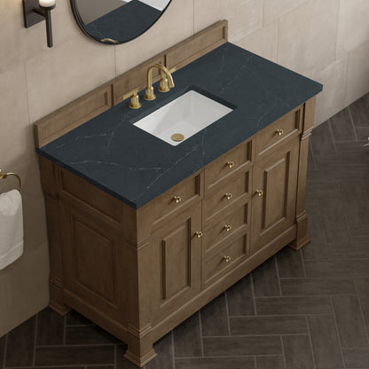 Renovate for Less Atlanta Brookfield 48" Single Vanity, Pecan w/3 CM Charcoal Soapstone Silestone Top