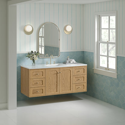 Renovate for Less Atlanta Laurent 60" Single Vanity, Light Natural Oak, w/ 3 CM White Zeus Quartz Top