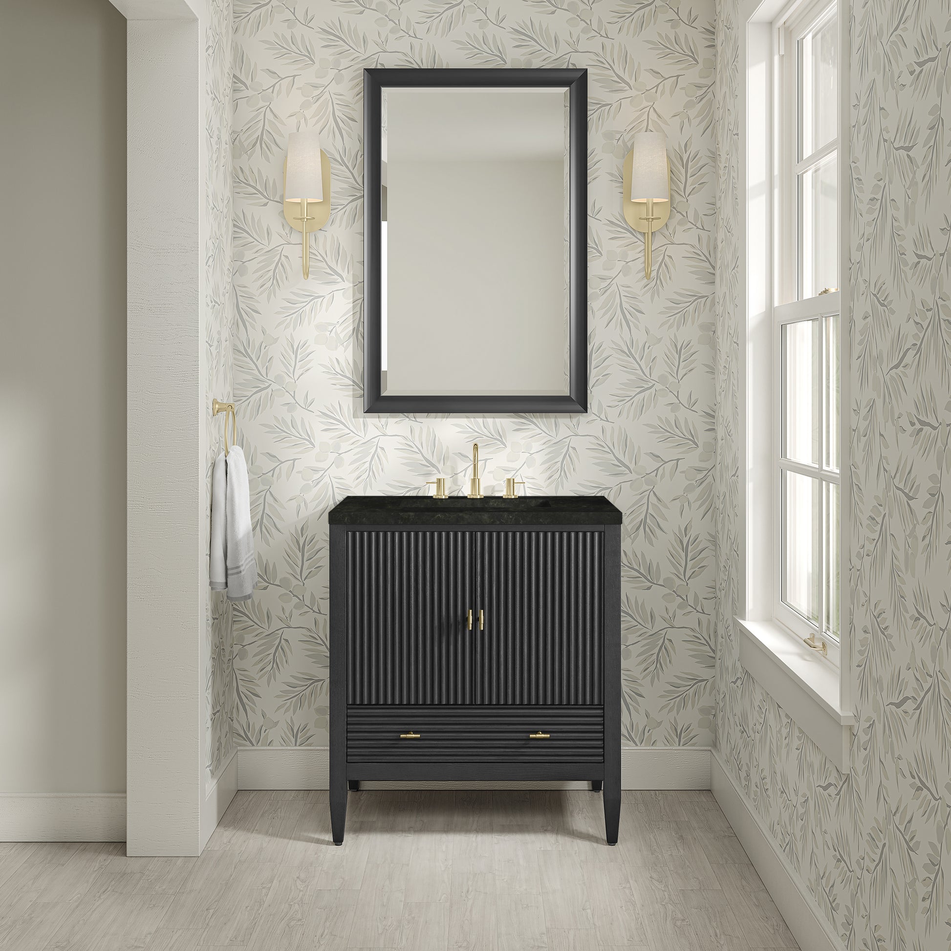 Renovate for Less Atlanta Myrrin 30" Single Vanity, Carbon Oak w/ 3 CM Phantome Eclos Top