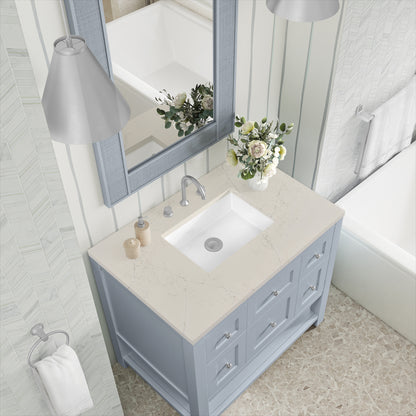 Renovate for Less Atlanta Breckenridge 36" Single Vanity, Serenity Blue, w/ 3 CM Siberian Silestone Top