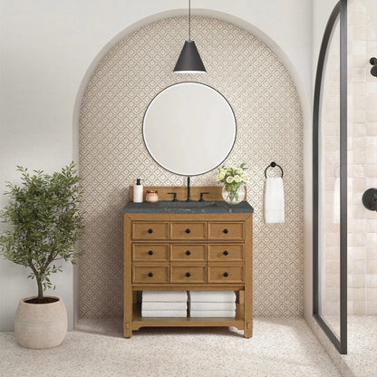 Malibu 36" Single Vanity, Amber Birch w/ 3 CM Parisien Bleu Top