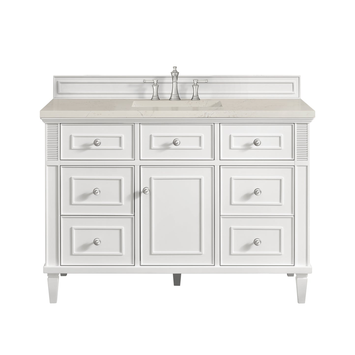 Renovate for Less Atlanta Lorelai 48" Single Vanity, Bright White, w/ 3 CM Siberian Silestone Top w/FreePower Wireless Charger