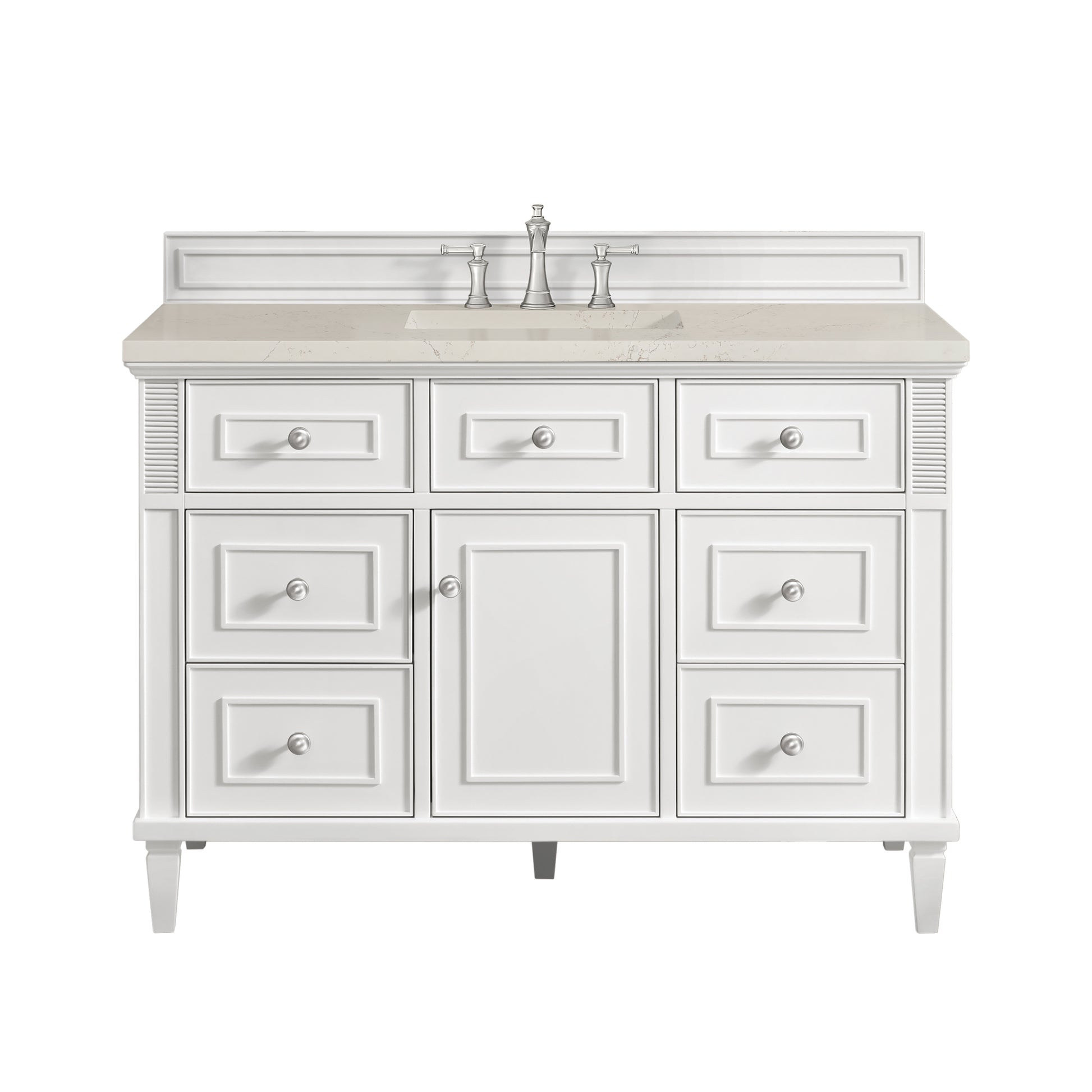 Renovate for Less Atlanta Lorelai 48" Single Vanity, Bright White, w/ 3 CM Siberian Silestone Top w/FreePower Wireless Charger