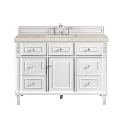 Renovate for Less Atlanta Lorelai 48" Single Vanity, Bright White, w/ 3 CM Siberian Silestone Top w/FreePower Wireless Charger