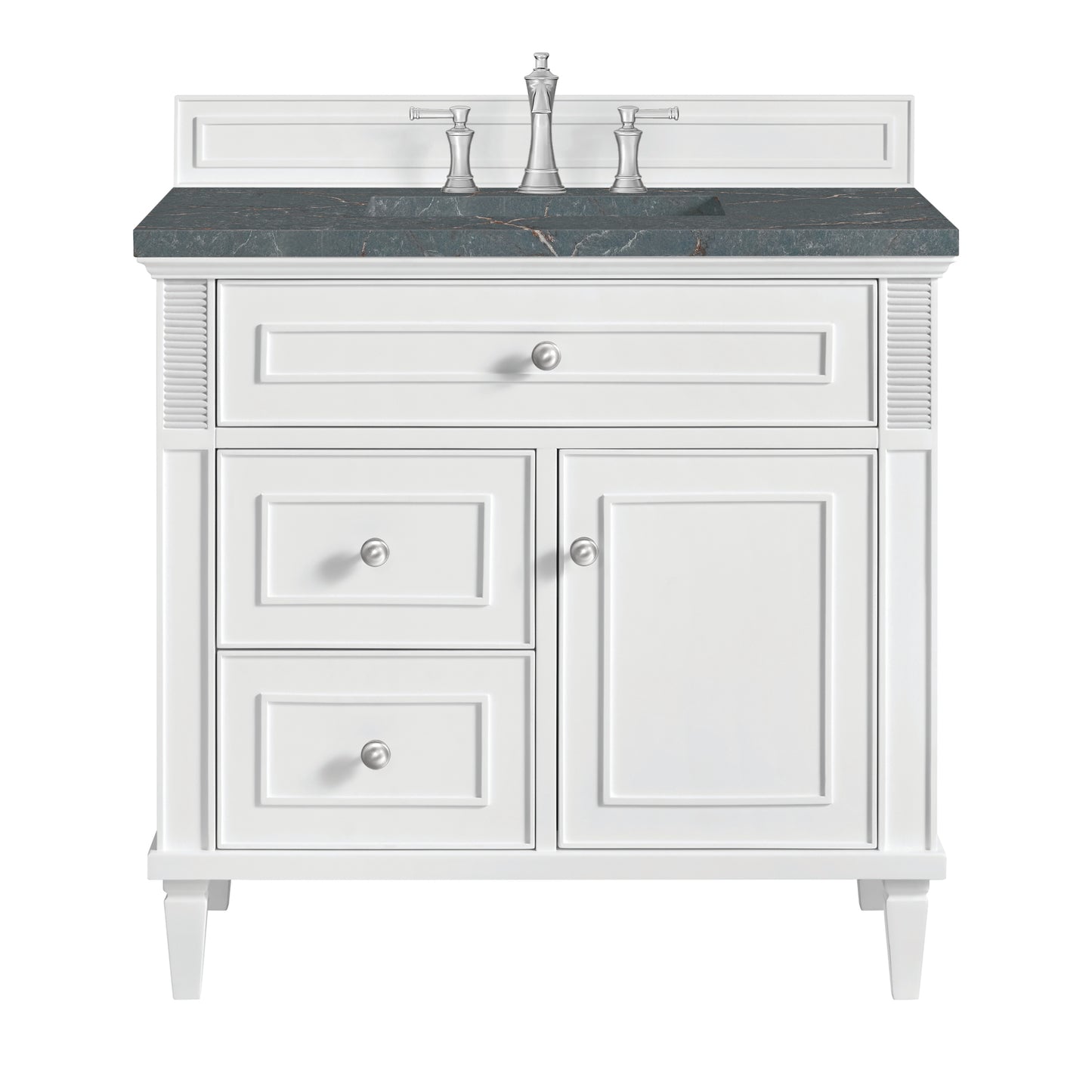 Renovate for Less Atlanta Lorelai 36" Single Vanity, Bright White w/ 3 CM Parisien Bleu Silestone Top