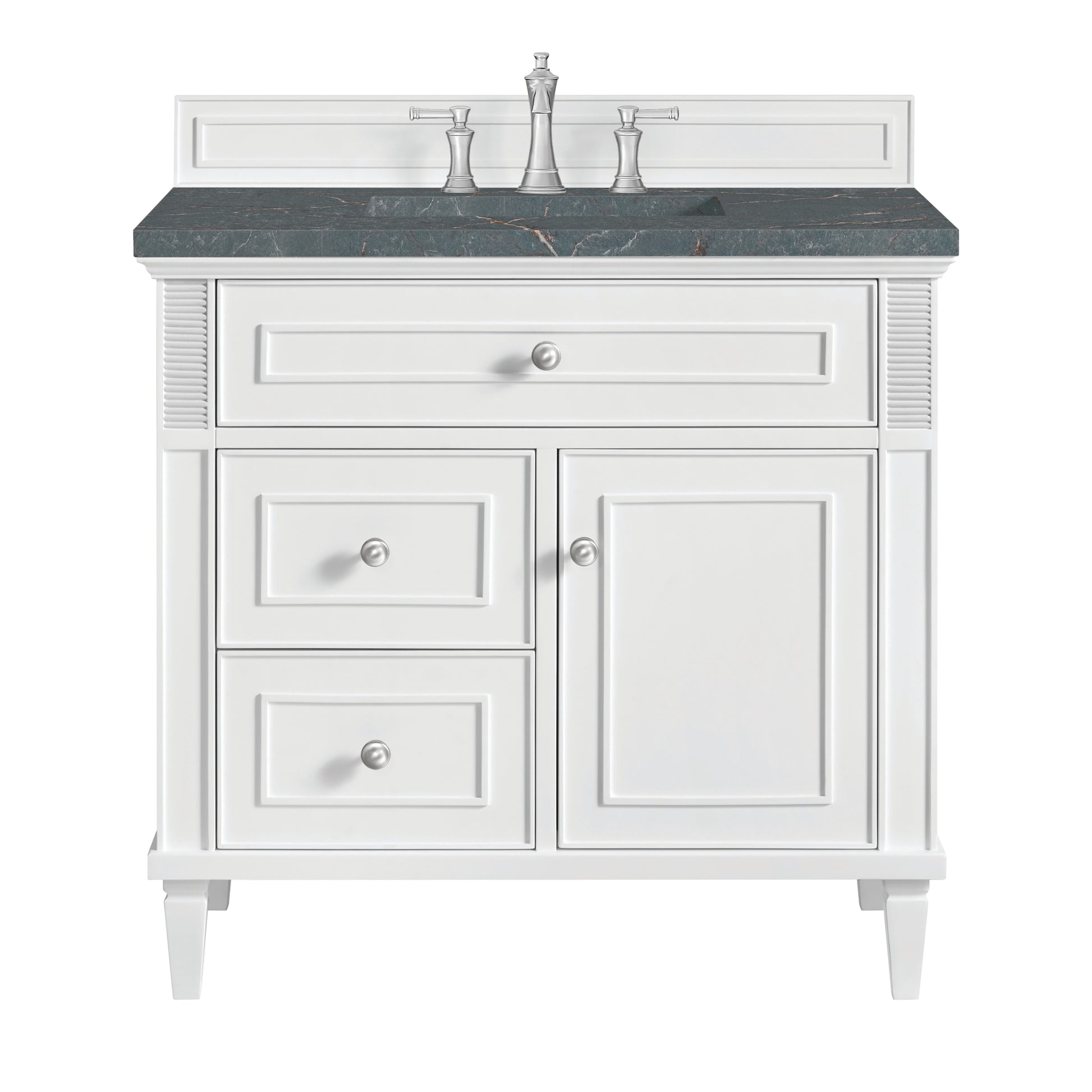 Renovate for Less Atlanta Lorelai 36" Single Vanity, Bright White w/ 3 CM Parisien Bleu Silestone Top
