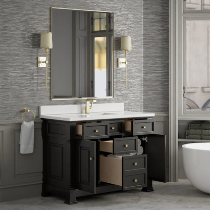 Brookfield 48" Single Vanity, Black Onyx w/ Single Hole 3 CM White Zeus Silestone Top & Backsplash