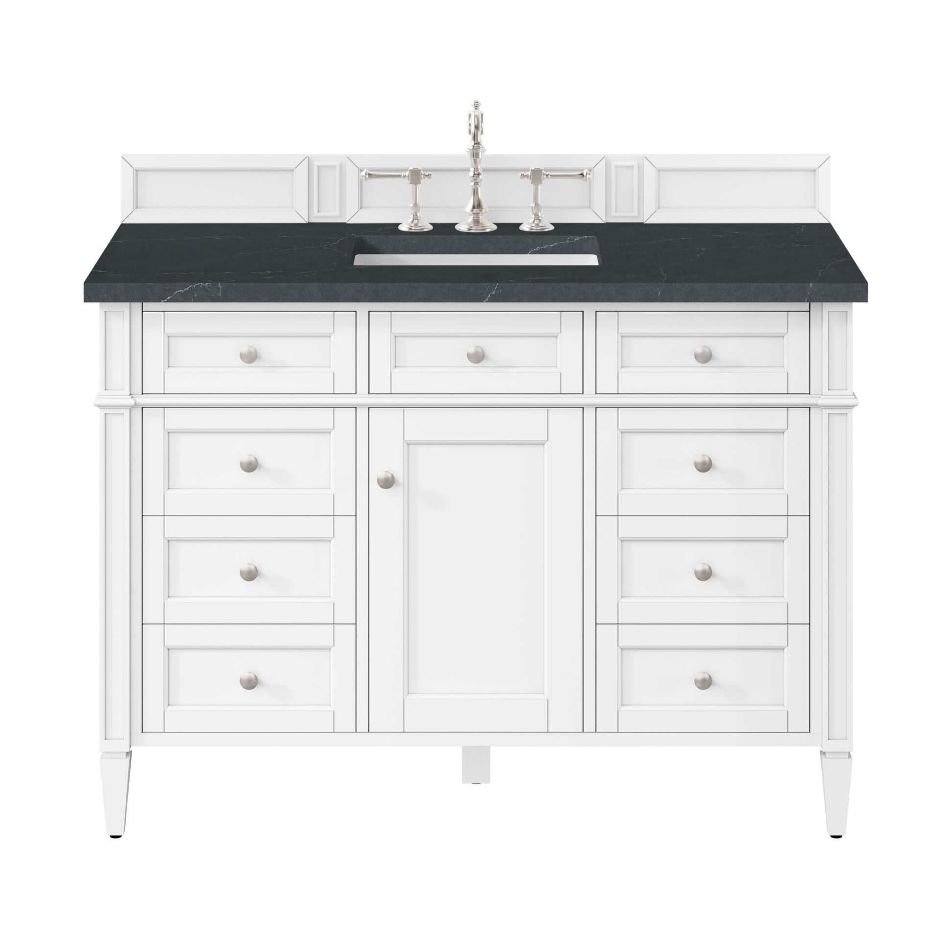 Renovate for Less Atlanta Brittany 48" Single Vanity, Bright White w/ 3 CM Charcoal Soapstone Silestone Top