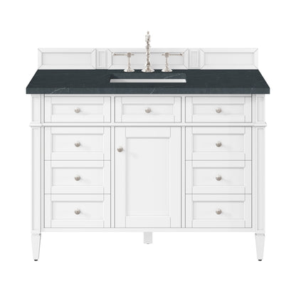 Renovate for Less Atlanta Brittany 48" Single Vanity, Bright White w/ 3 CM Charcoal Soapstone Silestone Top