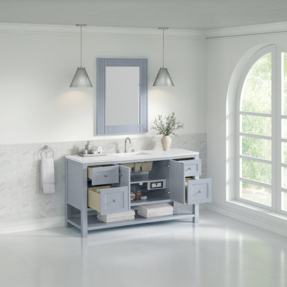 Renovate for Less Atlanta Breckenridge 60" Single Vanity, Serenity Blue, w/ 3 CM White Zeus Quartz Top