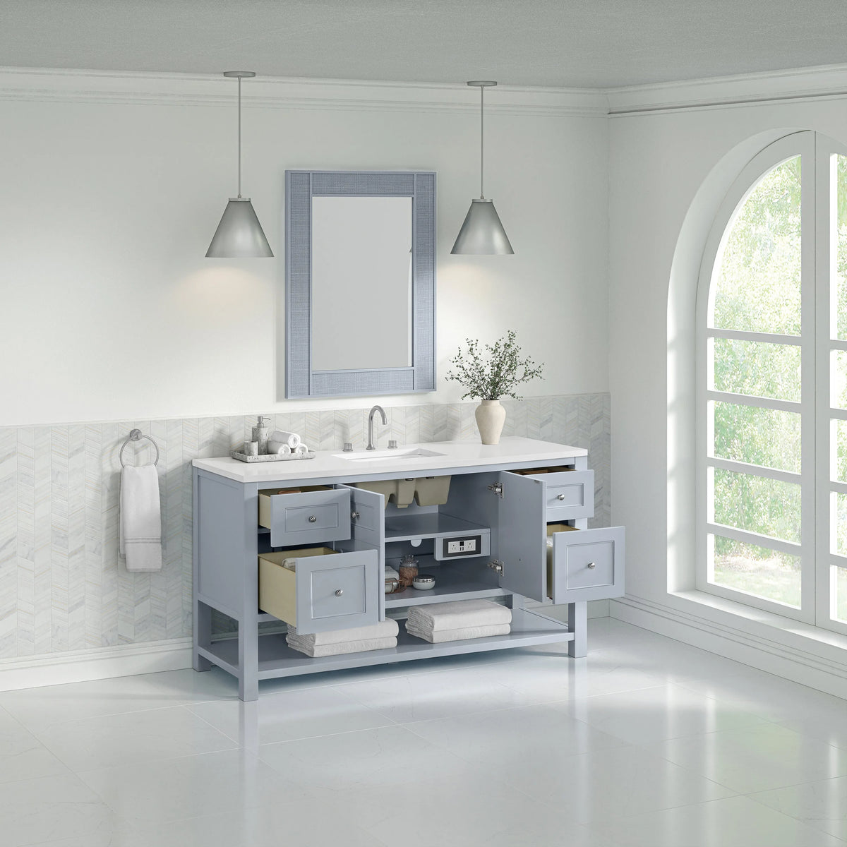 Breckenridge 60" Single Vanity, Serenity Blue, w/ 3 CM White Zeus Quartz Top