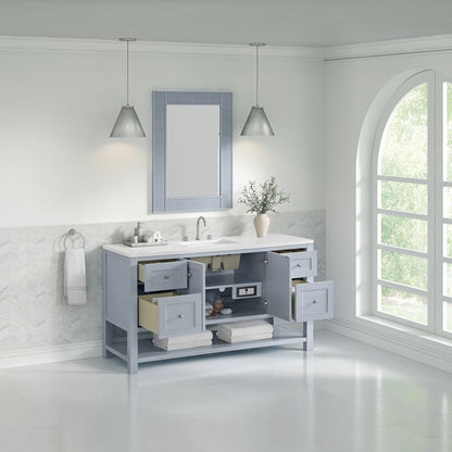 Breckenridge 60" Single Vanity, Serenity Blue, w/ 3 CM White Zeus Quartz Top
