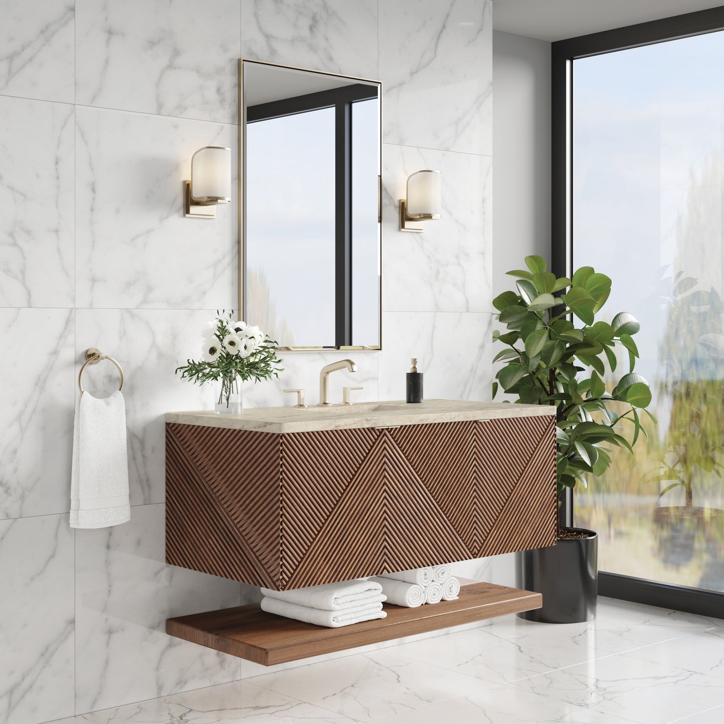 Renovate for Less Atlanta Marcello 48" Single Vanity, Chestnut, w/ 3 CM Tajnar Eclos Top