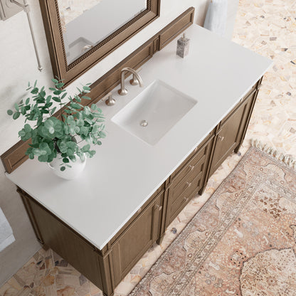 Renovate for Less Atlanta Brittany 60" Single Vanity, Saddle Brown w/ 3 CM White Zeus Silestone Top