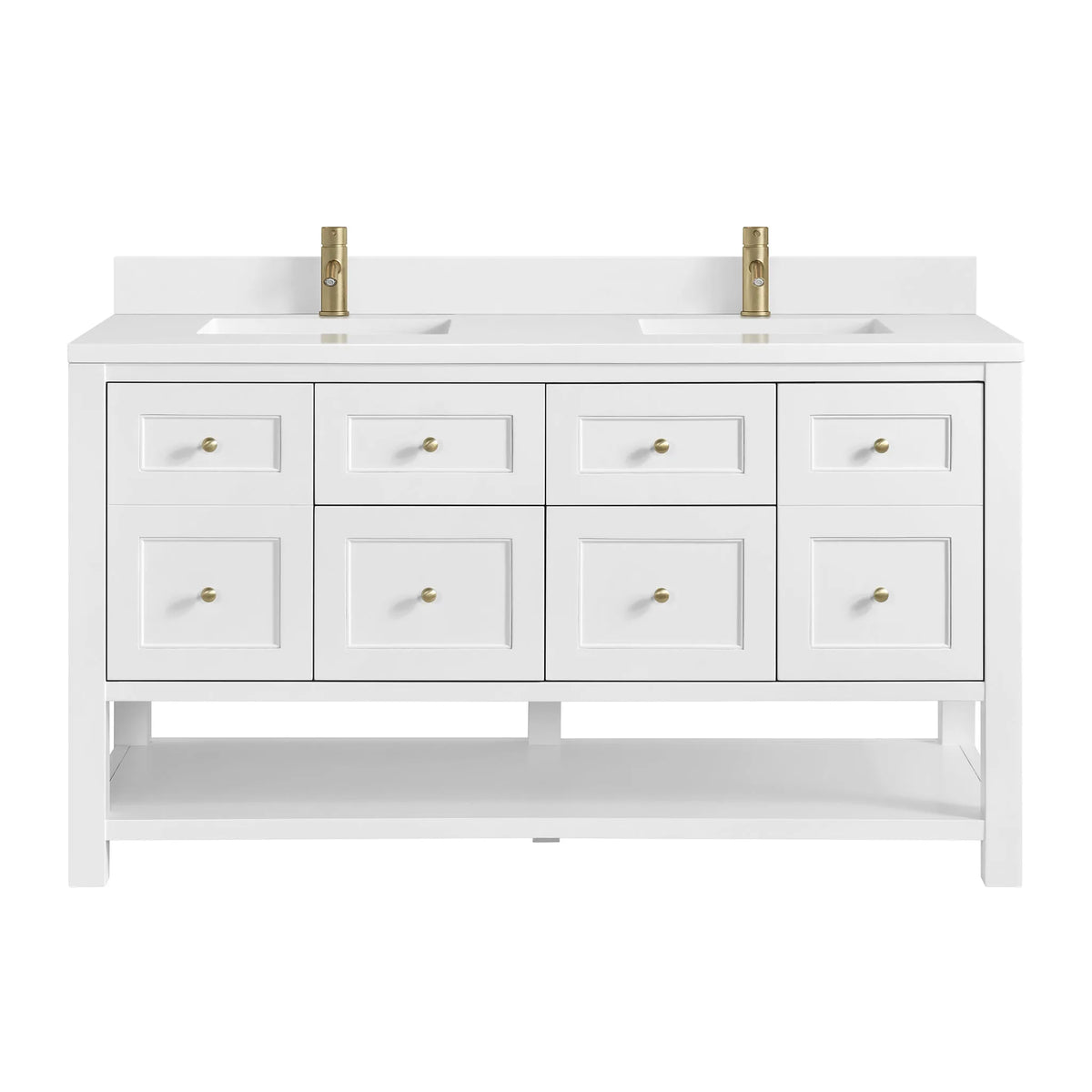 Breckenridge 60" Double Vanity, Bright White, w/ Single Hole 3 CM White Zeus Quartz Top & Backsplash
