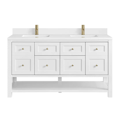 Breckenridge 60" Double Vanity, Bright White, w/ Single Hole 3 CM White Zeus Quartz Top & Backsplash
