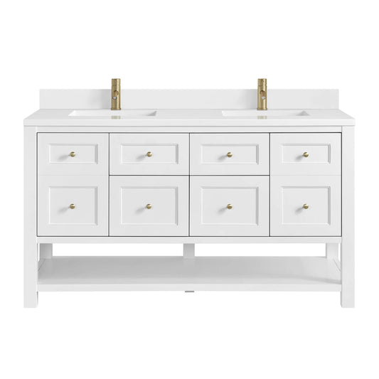 Breckenridge 60" Double Vanity, Bright White, w/ Single Hole 3 CM White Zeus Quartz Top & Backsplash