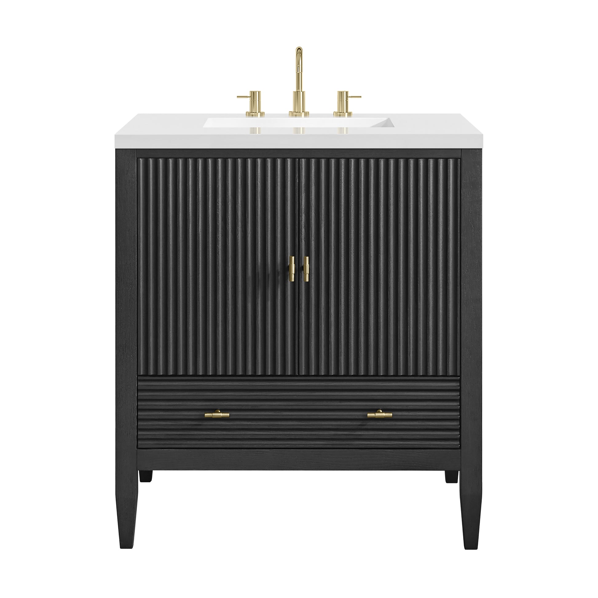 Renovate for Less Atlanta Myrrin 30" Single Vanity, Carbon Oak w/ 3 CM White Zeus Silestone Top