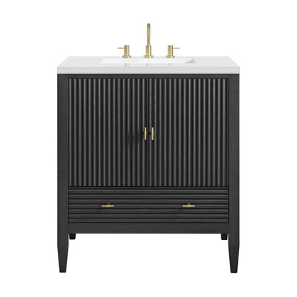 Renovate for Less Atlanta Myrrin 30" Single Vanity, Carbon Oak w/ 3 CM White Zeus Silestone Top