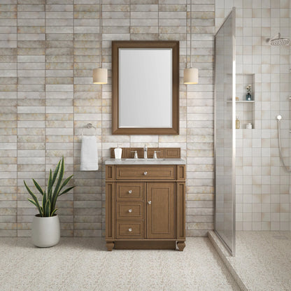 Bristol 30" Single Vanity, Saddle Brown w/ 3 CM Victorian Silver Silestone Top