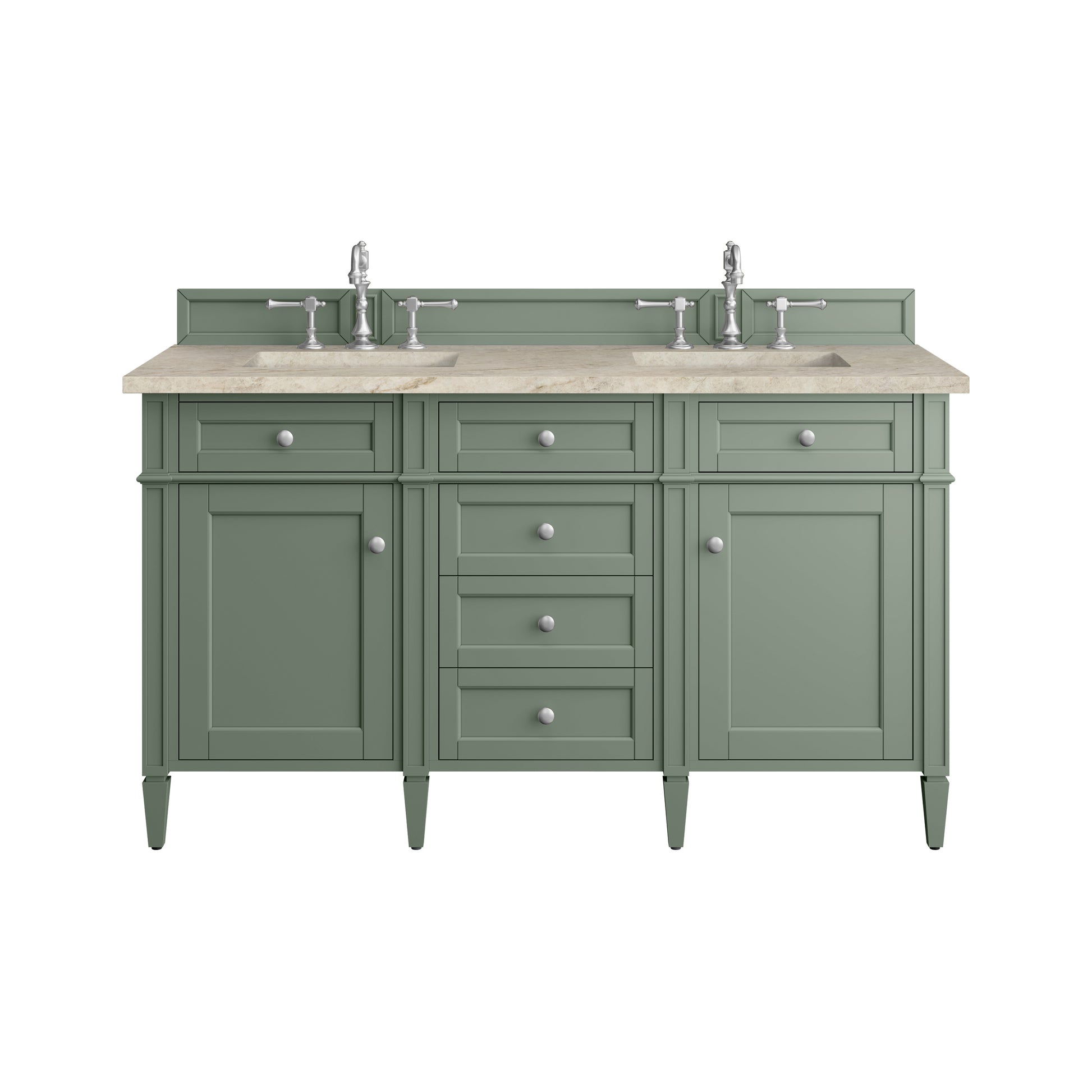 Renovate for Less Atlanta Brittany 60" Double Vanity, Smokey Celadon, w/ 3 CM Tajnar Eclos Top