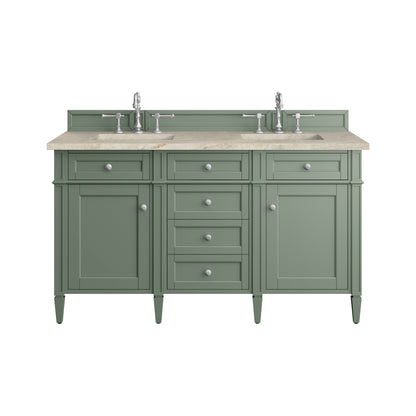 Renovate for Less Atlanta Brittany 60" Double Vanity, Smokey Celadon, w/ 3 CM Tajnar Eclos Top