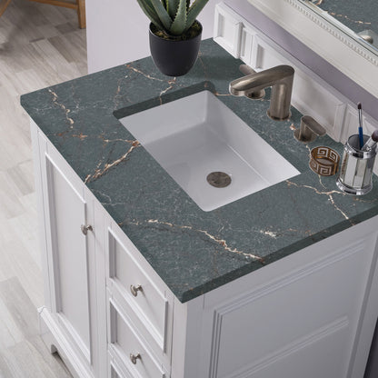 Renovate for Less Atlanta De Soto 30" Single Vanity, Bright White w/ 3 CM Parisien Bleu Silestone Top