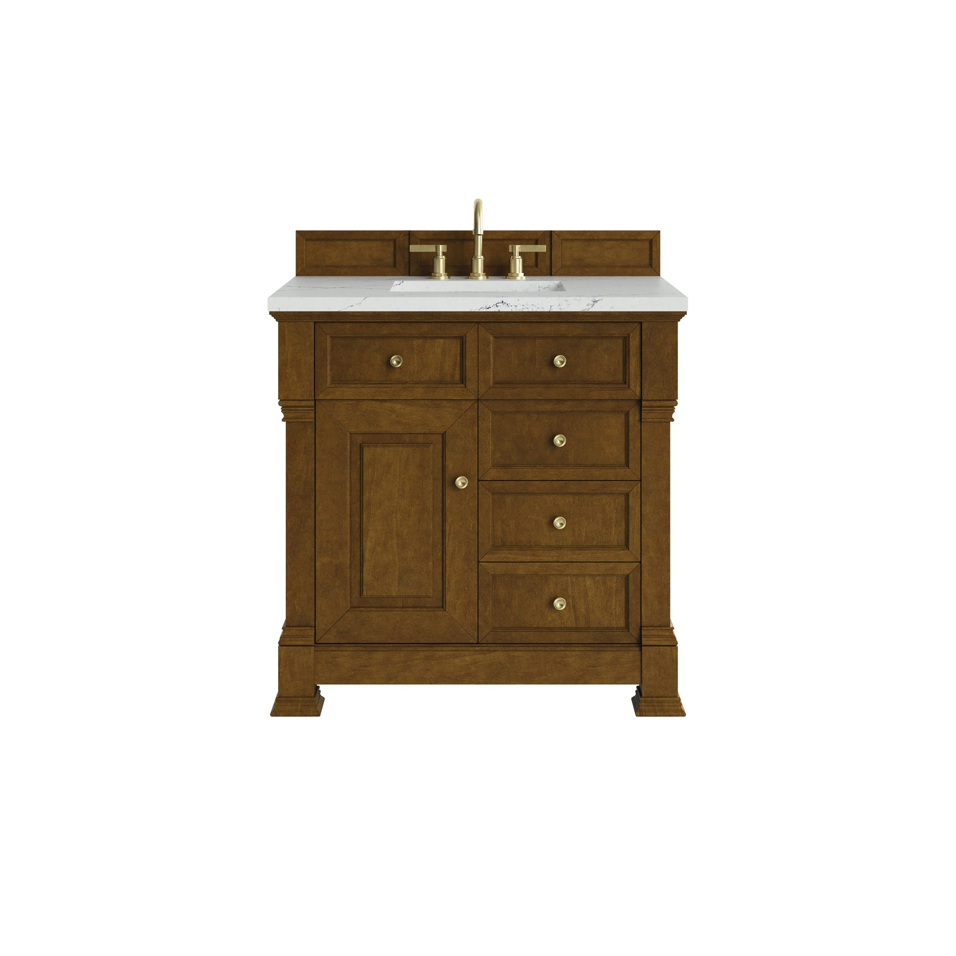 Renovate for Less Atlanta Brookfield 36" Single Vanity, Honey Oak w/ 3 CM Ethereal Noctis Silestone Top