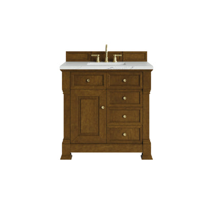 Renovate for Less Atlanta Brookfield 36" Single Vanity, Honey Oak w/ 3 CM Ethereal Noctis Silestone Top