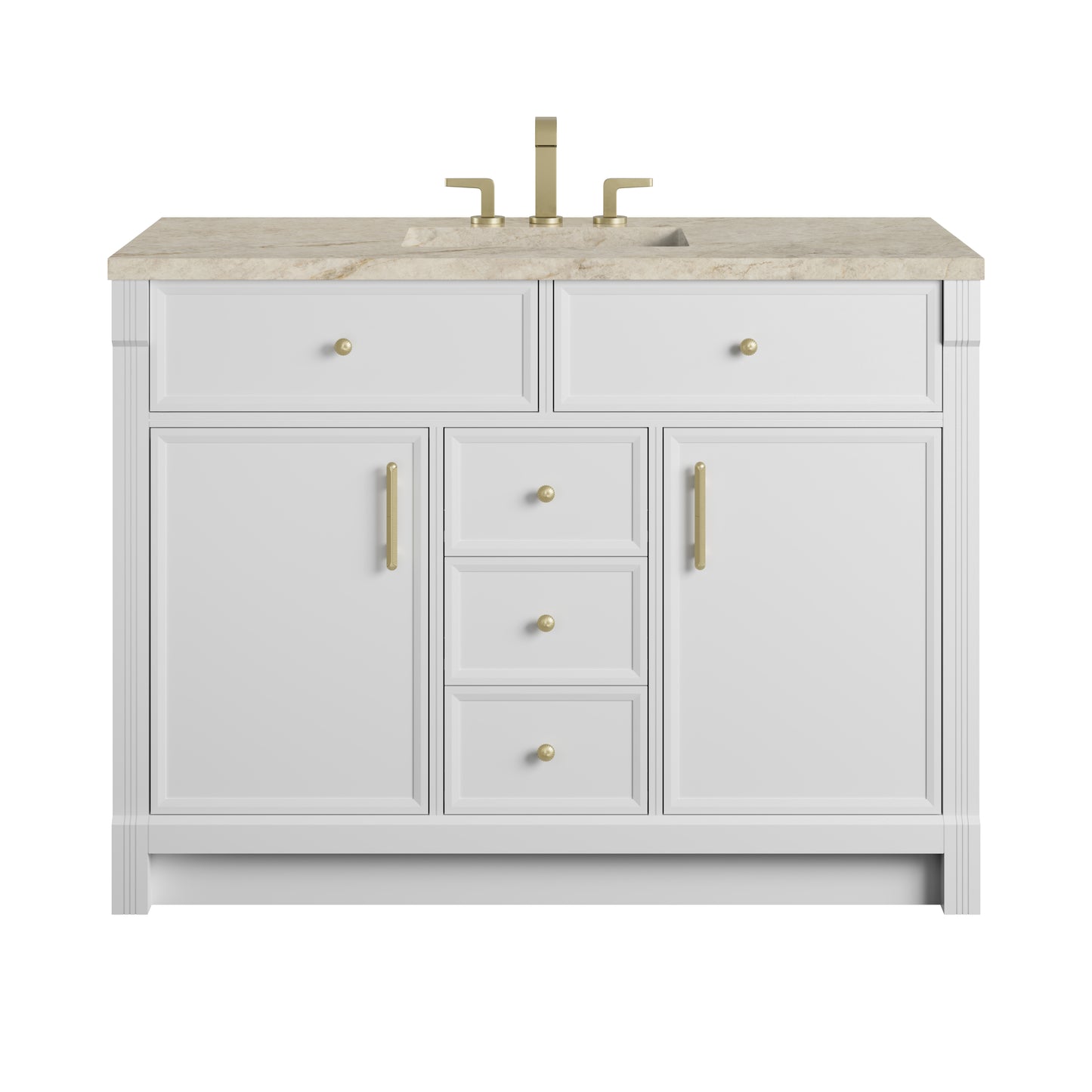 Renovate for Less Atlanta Bellshire 48" Single Vanity, Bright White w/ 3 CM Tajnar Eclos Top