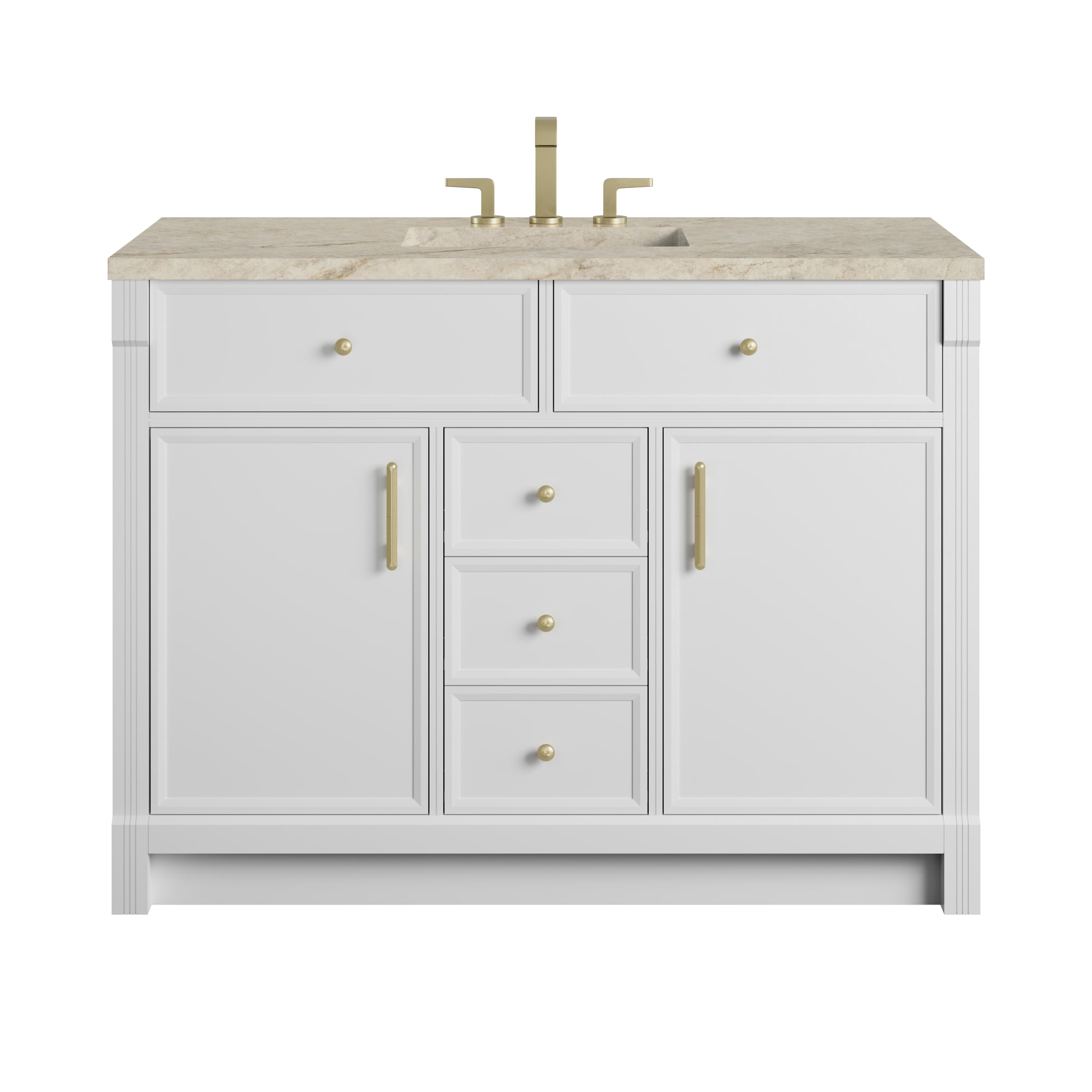 Renovate for Less Atlanta Bellshire 48" Single Vanity, Bright White w/ 3 CM Tajnar Eclos Top