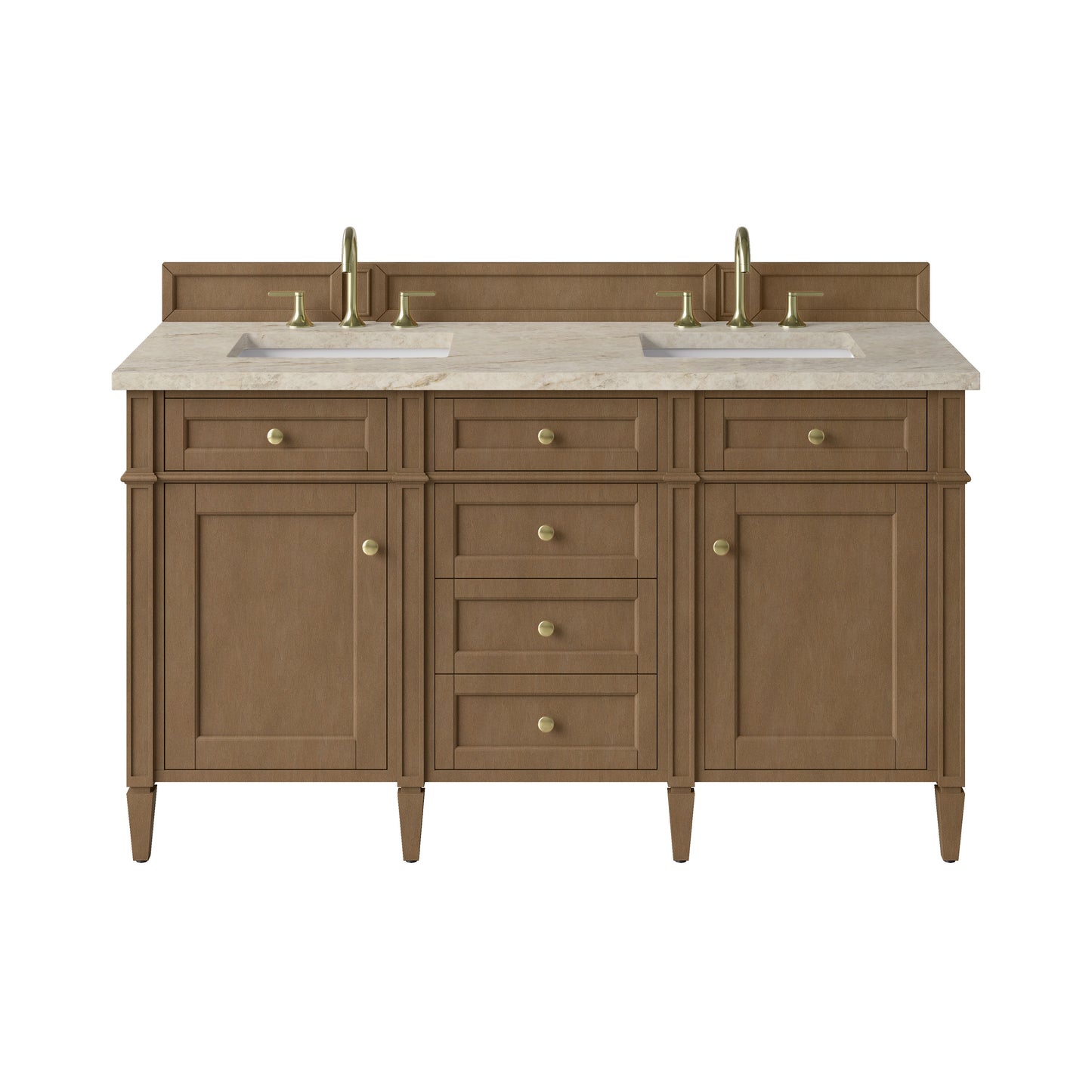 Renovate for Less Atlanta Brittany 60" Double Vanity, Pecan w/ 3 CM Tajnar Eclos Top