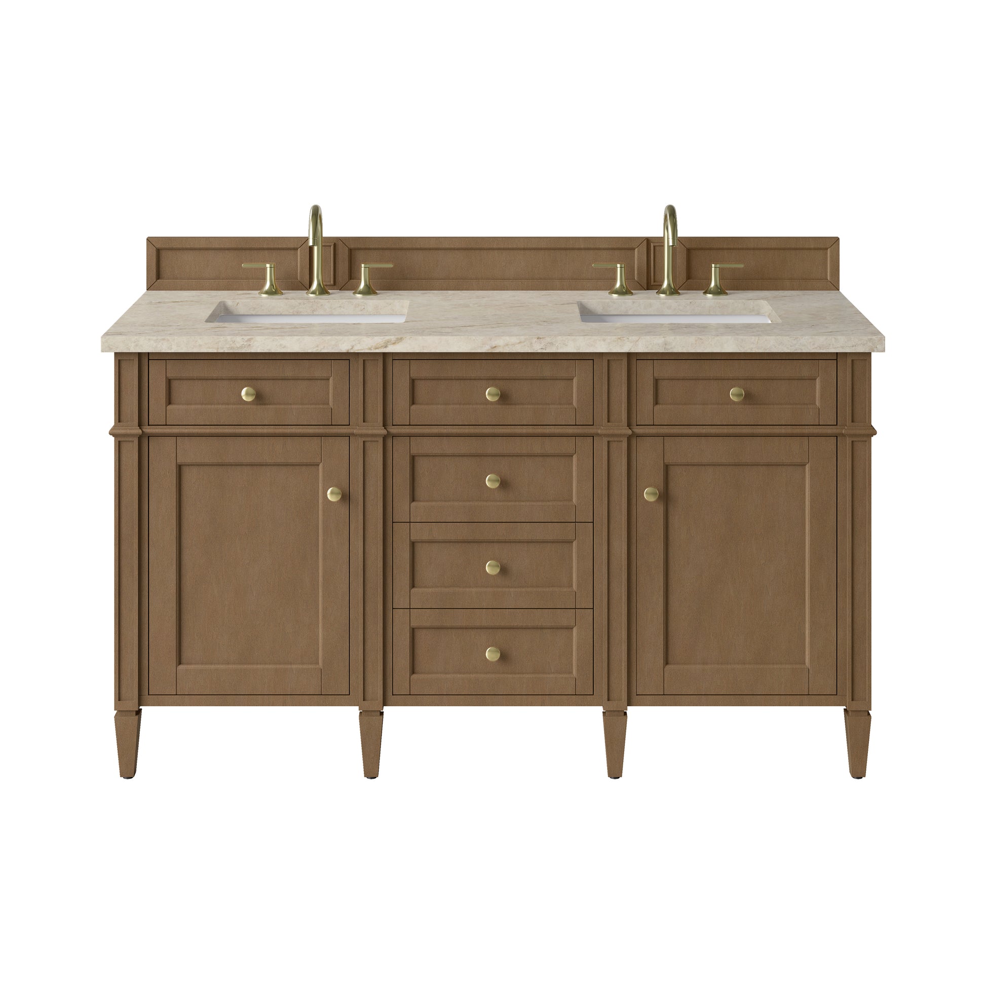Renovate for Less Atlanta Brittany 60" Double Vanity, Pecan w/ 3 CM Tajnar Eclos Top