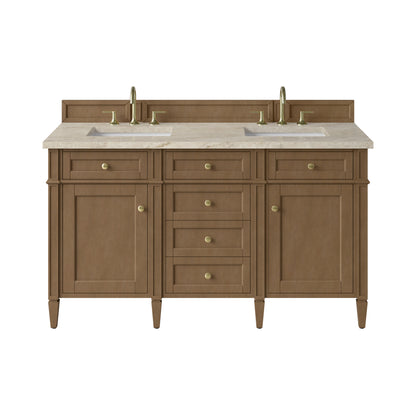Renovate for Less Atlanta Brittany 60" Double Vanity, Pecan w/ 3 CM Tajnar Eclos Top