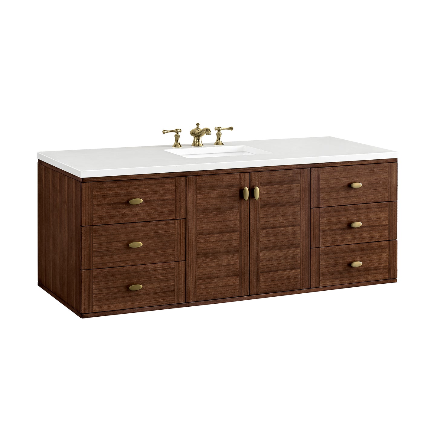 Renovate for Less Atlanta Amberly 60" Single Vanity, Mid-Century Walnut w/ 3 CM White Zeus Top